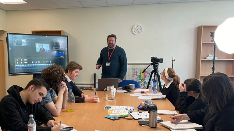 Matt talks to the Exhall Grange pupils.